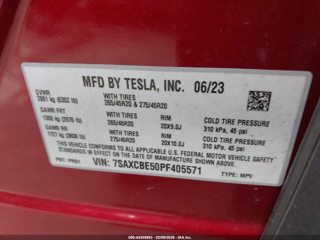 Продаж на аукціоні авто 2023 Tesla Model X Dual Motor All-wheel Drive/standard Range, vin: 7SAXCBE50PF405571, номер лоту: 44355983