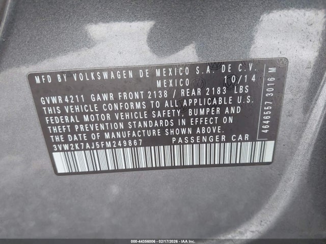 3VW2K7AJ5FM249867 Volkswagen Jetta 2.0l S