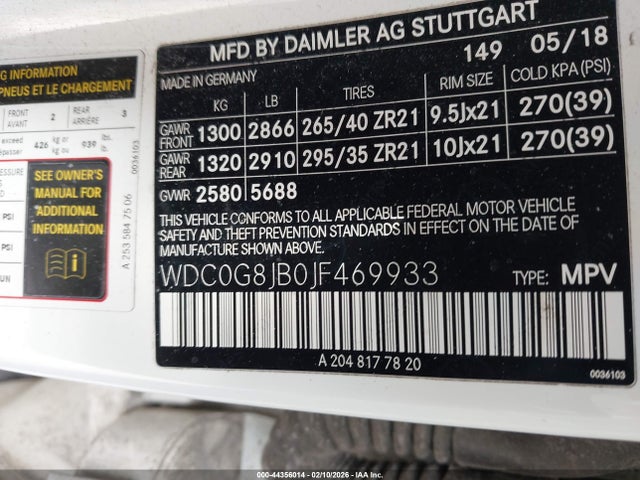 Aukcja sprzedaży 2018 Mercedes-benz Amg Glc 63 4matic, vin: WDC0G8JB0JF469933, numer aukcji: 44356014