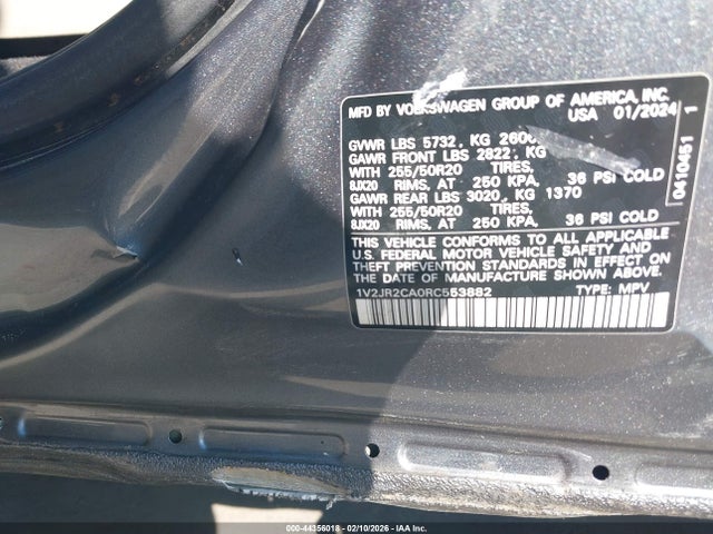 Продаж на аукціоні авто 2024 Volkswagen Atlas 2.0t Se W/technology, vin: 1V2JR2CA0RC553882, номер лоту: 44356018