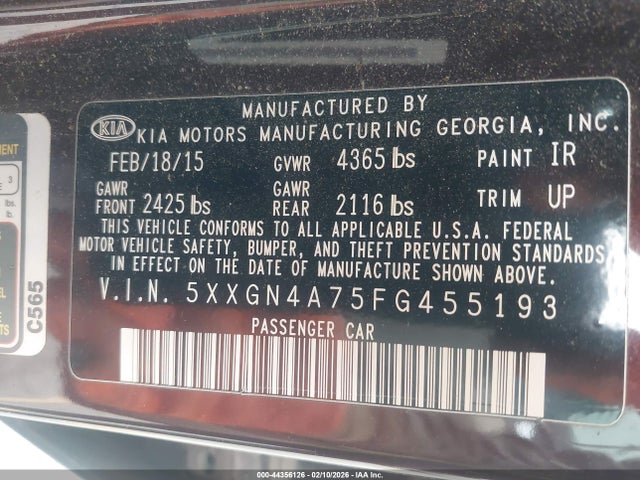 5XXGN4A75FG455193 KIA OPTIMA EX