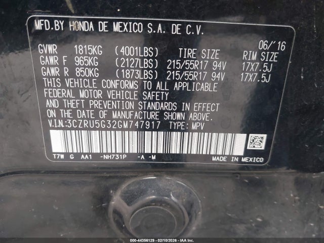 3CZRU5G32GM747917 Honda HR-V LX