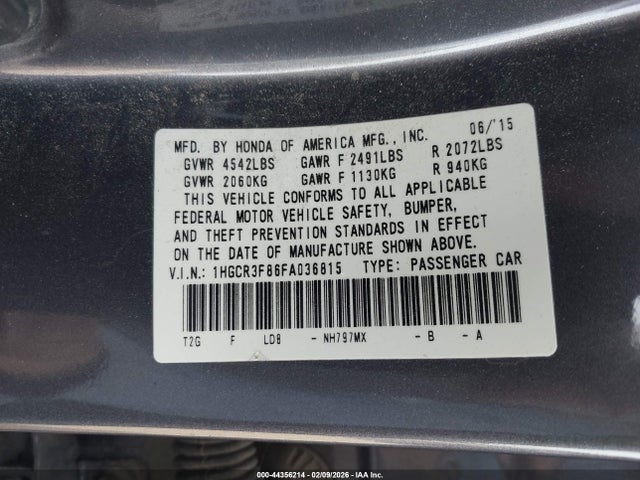 1HGCR3F86FA036815 Honda Accord Ex-l V-6