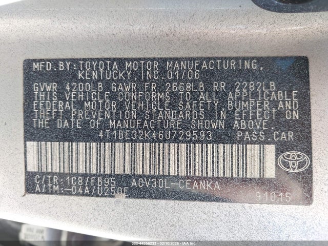 2006 TOYOTA CAMRY 4T1BE32K46U729593 Photo 8