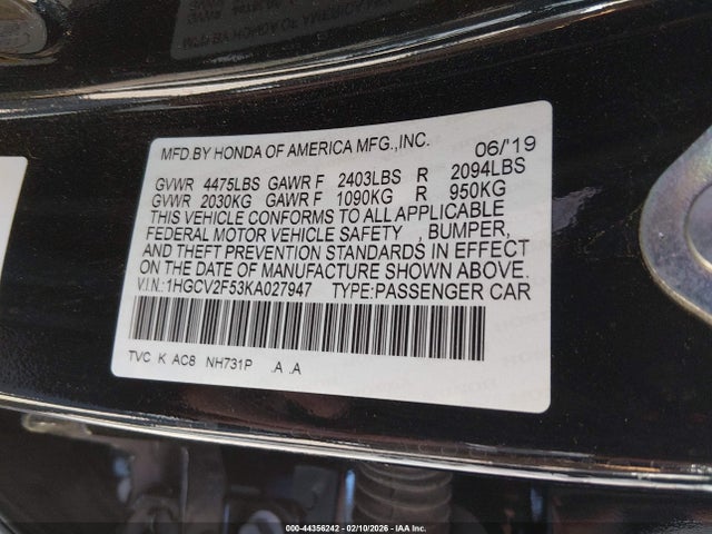 1HGCV2F53KA027947 Honda Accord Ex-l 2.0t