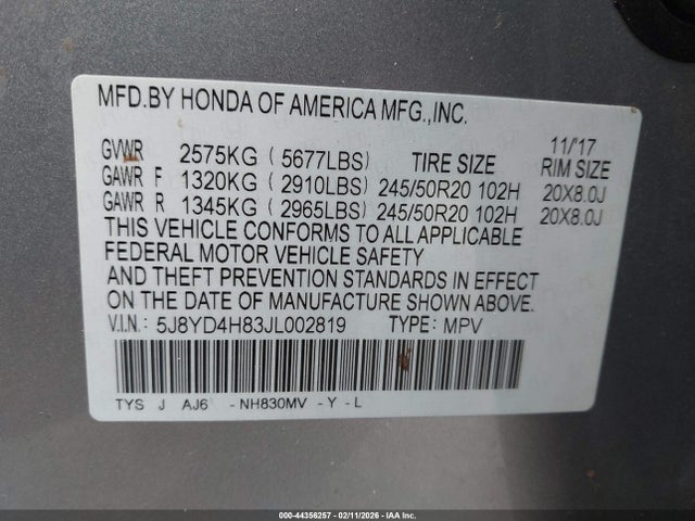 Продажа на аукционе авто 2018 Acura Mdx Advance Package, vin: 5J8YD4H83JL002819, номер лота: 44356257