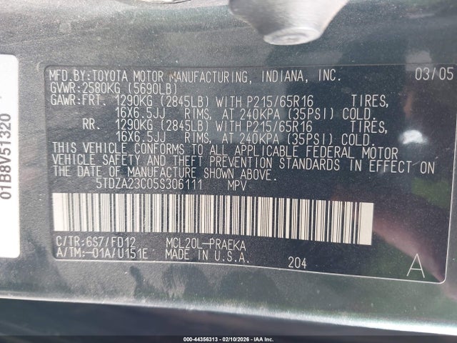 2005 TOYOTA SIENNA 5TDZA23C05S306111 Photo 8