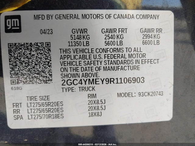 44356315 :رقم المزاد ، 2GC4YMEY9R1106903 vin ، 2024 Chevrolet Silverado 2500hd 4wd  Standard Bed Custom مزاد بيع