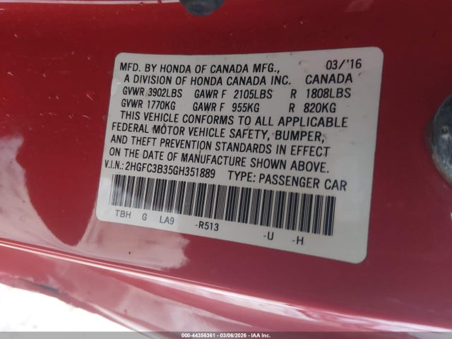 Honda Civic Ex-t 2016 2HGFC3B35GH351889 Image 9