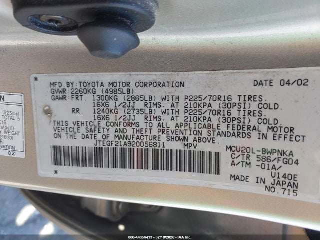2002 TOYOTA HIGHLANDER JTEGF21A920056811 Photo 8