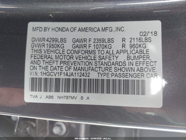 Honda ACCORD LX 2018 1HGCV1F14JA112432 Image 9