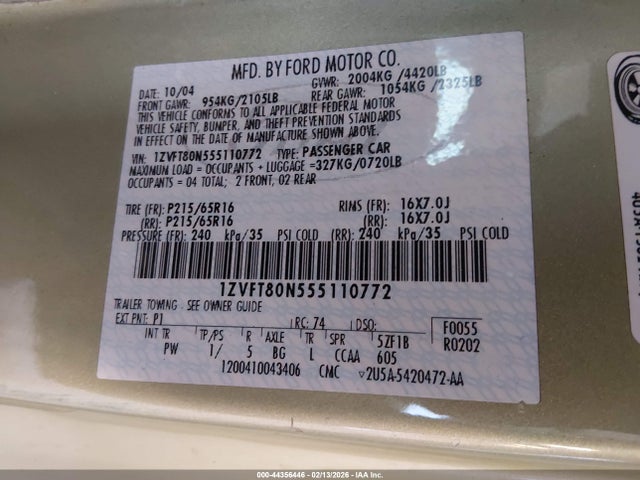 2005 FORD MUSTANG 1ZVFT80N555110772 Photo 8