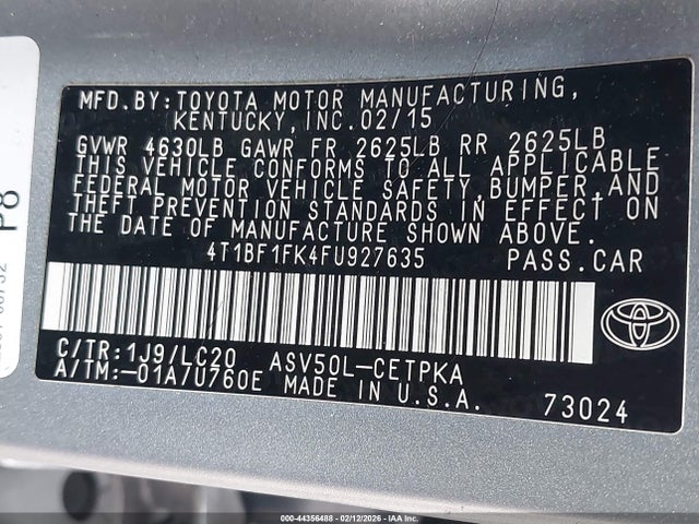 4T1BF1FK4FU927635 Toyota CAMRY XSE