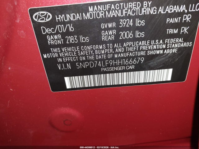 5NPD74LF9HH166679 Hyundai ELANTRA SE