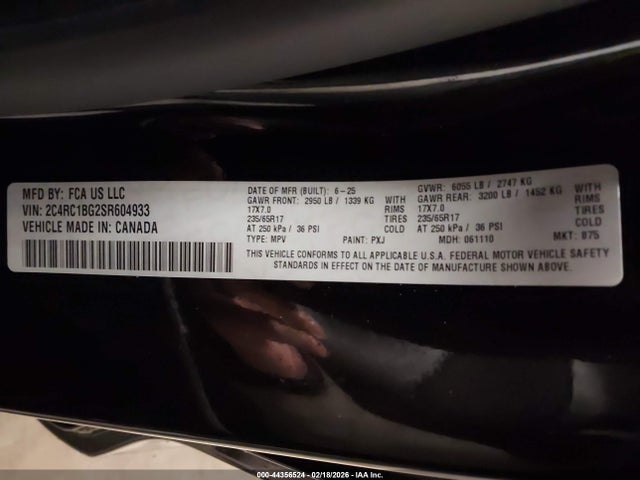 Продаж на аукціоні авто 2025 Chrysler Pacifica Select, vin: 2C4RC1BG2SR604933, номер лоту: 44356524
