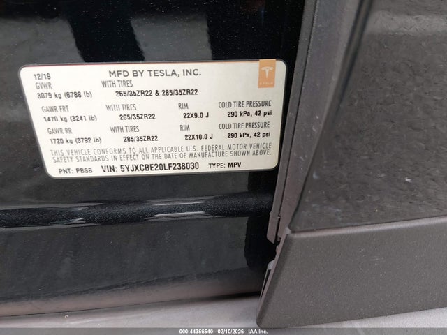 2020 TESLA MODEL X 5YJXCBE20LF238030 Photo 8