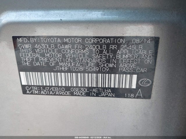 Продаж на аукціоні авто 2015 Lexus Is 250, vin: JTHBF1D28F5049109, номер лоту: 44356549
