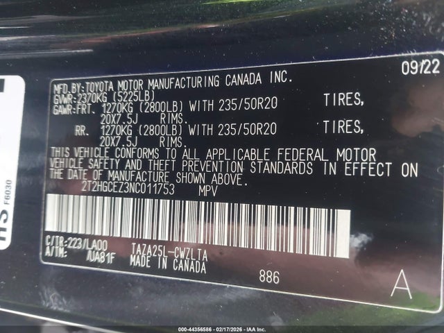 2022 Lexus Nx 350 Luxury მანქანა იყიდება აუქციონზე, vin: 2T2HGCEZ3NC011753, აუქციონის ნომერი: 44356586