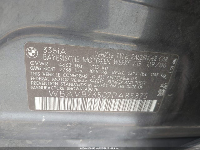 2007 BMW 335I WBAVB73507PA85875 Photo 8