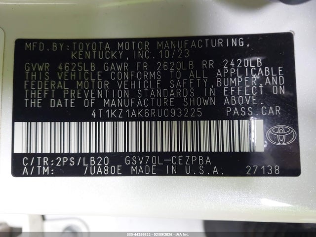 4T1KZ1AK6RU093225 Toyota Camry Xse V6