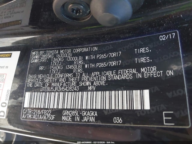 2017 TOYOTA 4RUNNER JTEBU5JR3H5428243 Photo 8