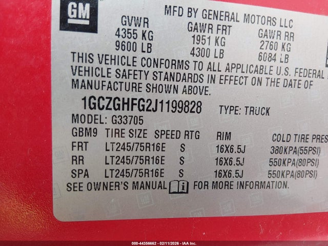 Aukcja sprzedaży 2018 Chevrolet Express 3500 Work Van, vin: 1GCZGHFG2J1199828, numer aukcji: 44356662