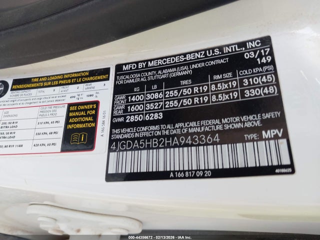 Aukcja sprzedaży 2017 Mercedes-benz Gle 350 4matic, vin: 4JGDA5HB2HA943364, numer aukcji: 44356672