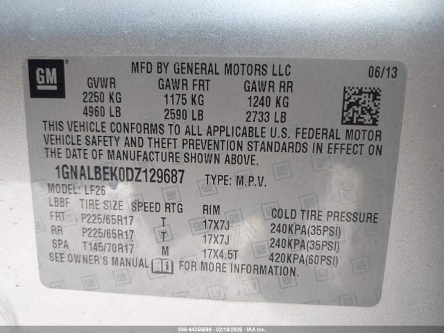 Aukcja sprzedaży 2013 Chevrolet Equinox Ls, vin: 1GNALBEK0DZ129687, numer aukcji: 44356698