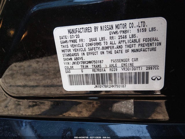Продажа на аукционе авто 2021 Infiniti Q50 Luxe Awd, vin: JN1EV7BR2MM750187, номер лота: 44356709