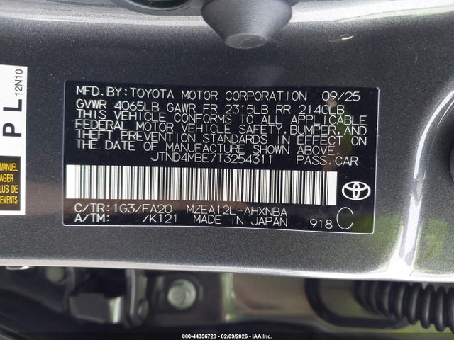 JTND4MBE7T3254311 Toyota COROLLA SE