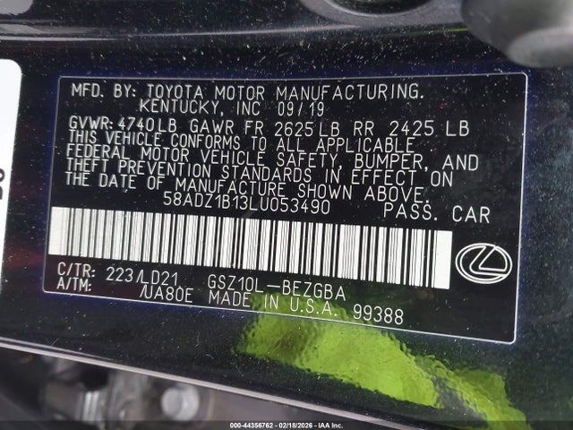 2020 Lexus Es 350 მანქანა იყიდება აუქციონზე, vin: 58ADZ1B13LU053490, აუქციონის ნომერი: 44356762