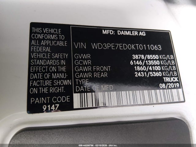 WD3PE7ED0KT011063 Mercedes-Benz Sprinter 1500 Standard Roof I4