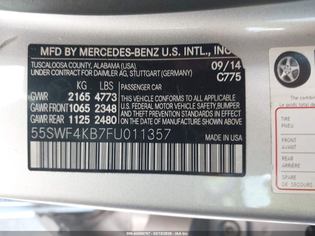Продаж на аукціоні авто 2015 Mercedes-benz C 300 Sport 4matic, vin: 55SWF4KB7FU011357, номер лоту: 44356767
