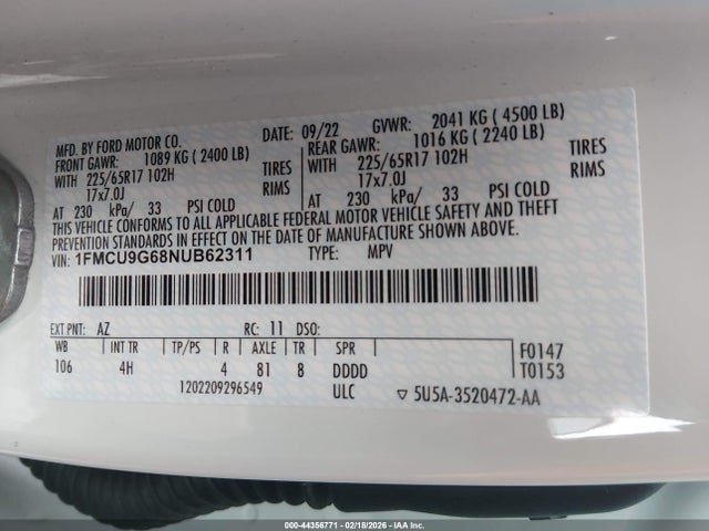 Ford ESCAPE SE 2022 1FMCU9G68NUB62311 Image 9