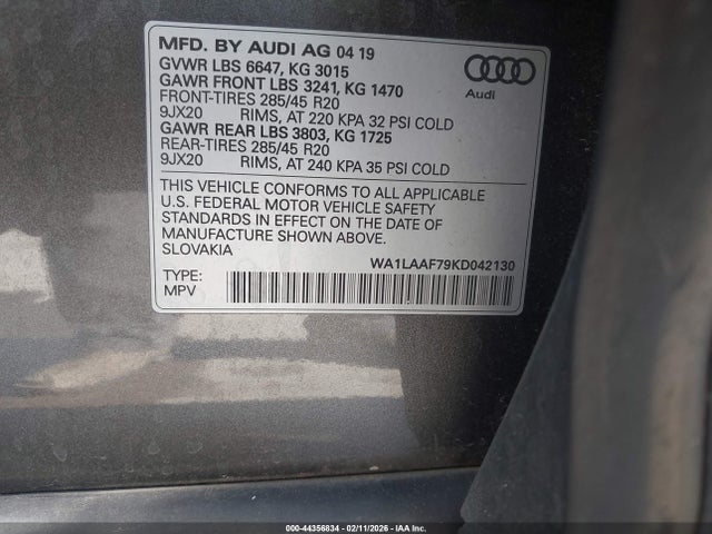 Aukcja sprzedaży 2019 Audi Q7 55 Premium/55 Se Premium, vin: WA1LAAF79KD042130, numer aukcji: 44356834