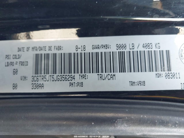 2018 Ram 2500 Slt მანქანა იყიდება აუქციონზე, vin: 3C6TR5JT5JG356294, აუქციონის ნომერი: 44356838