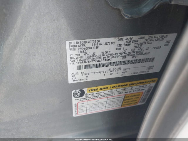 2019 Ford Expedition Xlt მანქანა იყიდება აუქციონზე, vin: 1FMJU1HT5KEA61892, აუქციონის ნომერი: 44356859