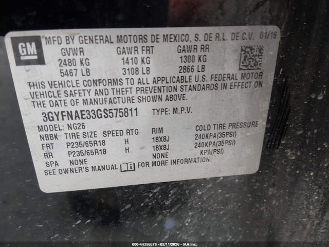 Aukcja sprzedaży 2016 Cadillac Srx Standard, vin: 3GYFNAE33GS575811, numer aukcji: 44356876
