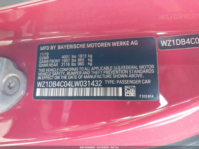 WZ1DB4C04LW031432 Toyota Gr Supra 3.0 Premium
