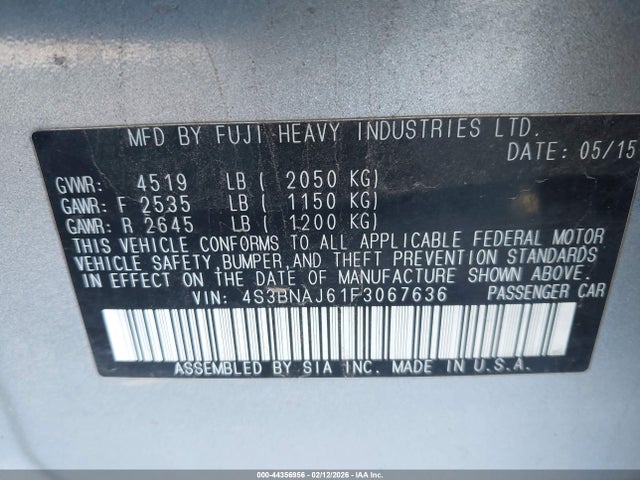 4S3BNAJ61F3067636 Subaru Legacy 2.5i Limited