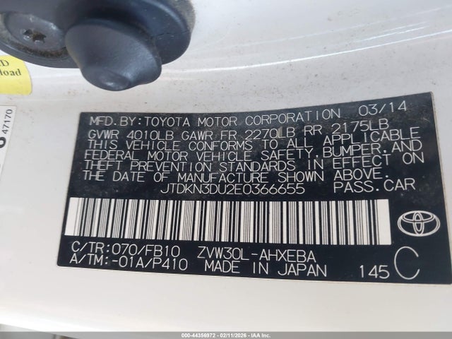 Toyota Prius Two 2014 JTDKN3DU2E0366655 Image 9