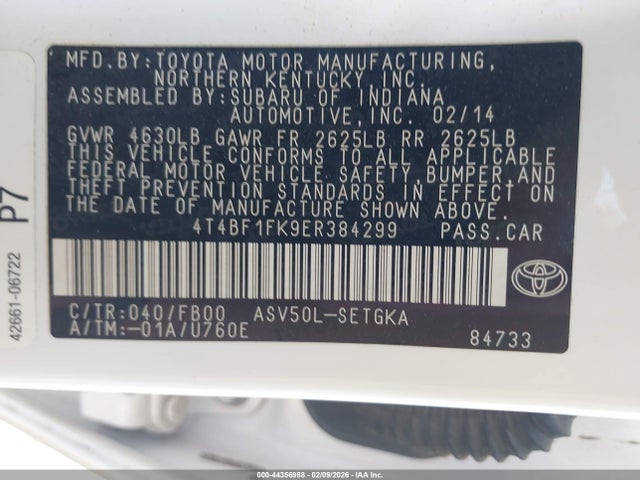 4T4BF1FK9ER384299 Toyota CAMRY XLE