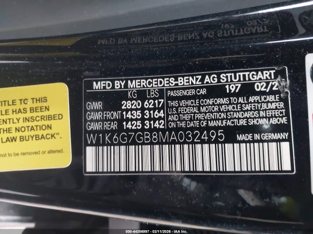 44356997 :رقم المزاد ، W1K6G7GB8MA032495 vin ، 2021 Mercedes-benz S 580 4matic مزاد بيع