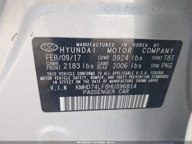 KMHD74LF8HU396814 Hyundai ELANTRA SE