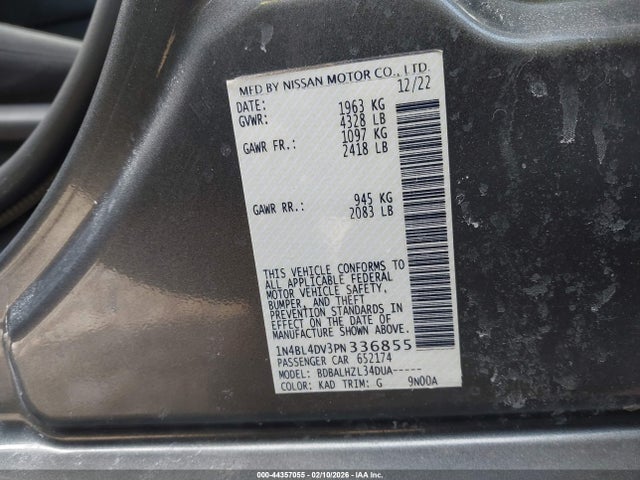 44357055 :رقم المزاد ، 1N4BL4DV3PN336855 vin ، 2023 Nissan Altima Sv Fwd مزاد بيع