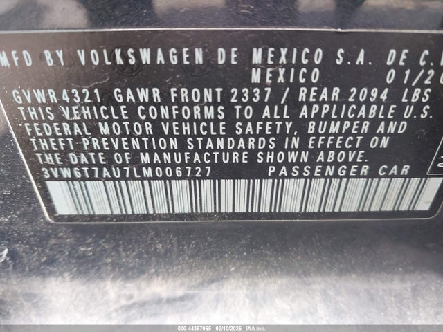 44357065 :رقم المزاد ، 3VW6T7AU7LM006727 vin ، 2020 Volkswagen Golf Gti 2.0t Autobahn/2.0t S/2.0t Se مزاد بيع