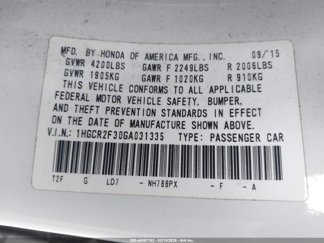 1HGCR2F30GA031335 Honda ACCORD LX