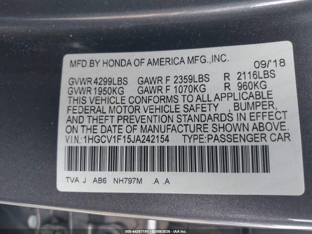 1HGCV1F15JA242154 Honda ACCORD LX