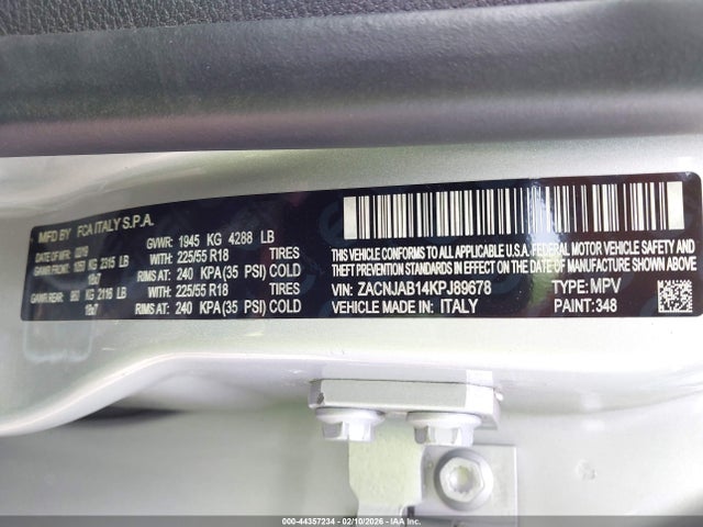 ZACNJAB14KPJ89678 Jeep Renegade Altitude Fwd