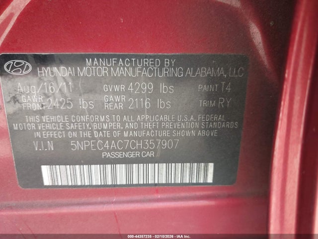 2012 HYUNDAI SONATA 5NPEC4AC7CH357907 Photo 8